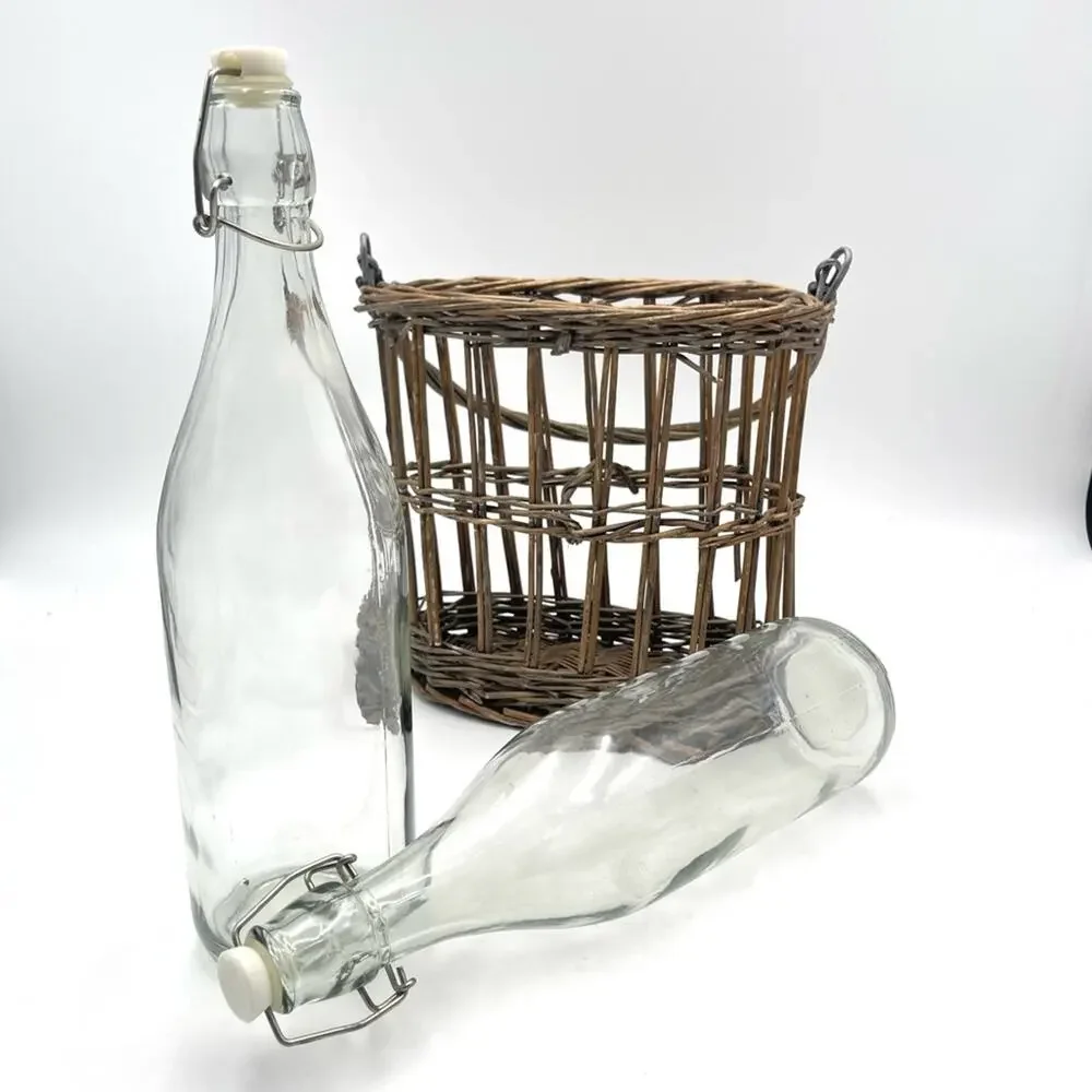 BOHO VINTAGE Two Swing Top Bottles in Wicker Carrier